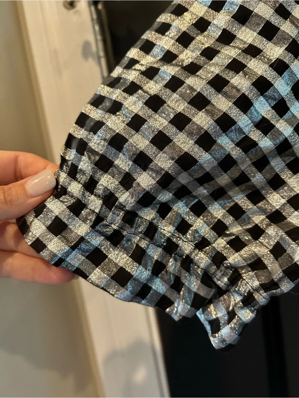J. Crew Black and Silver Gingham Puff Sleeve Blouse NEW wo tags